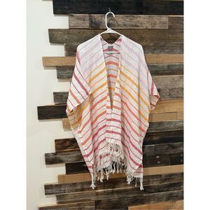 Aerie striped cotton kimono cover-up with fringe one size
